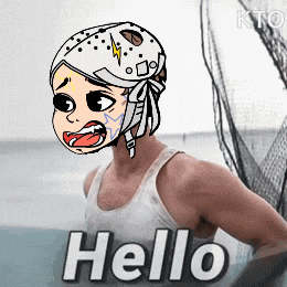 a cartoon drawing of a man with a helmet and the words hello below him