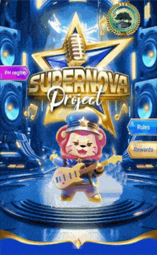 a supernova project poster with a teddy bear playing a guitar