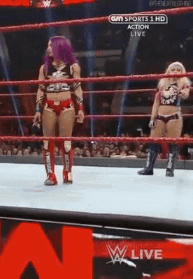 two women are wrestling in a ring with a cnn sports 1 hd advertisement in the background