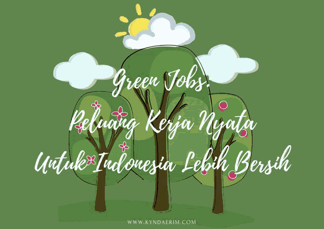 a green poster with trees and the words green jobs