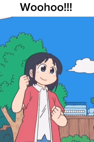 a cartoon of a girl with the words woohoo written on the bottom