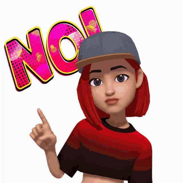 a girl with red hair is pointing up with the word no in the background
