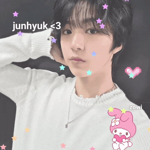 a picture of a person with the name junhyuk < 3 on it