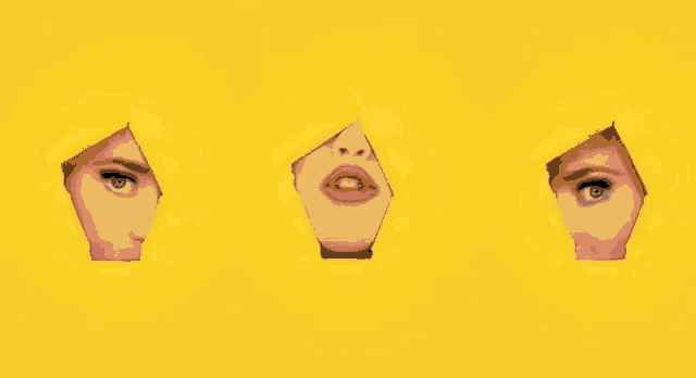 a woman 's face is visible through a hole in a piece of yellow paper .