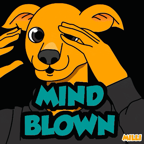 a cartoon of a dog covering his eyes with his hands with the words mind blown below him