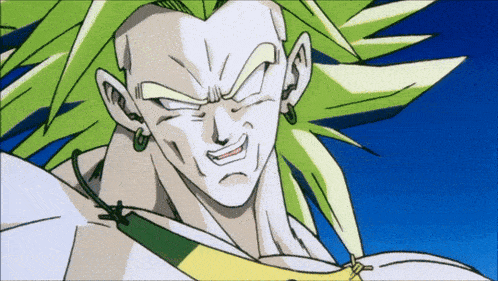a close up of a cartoon character 's face with green hair