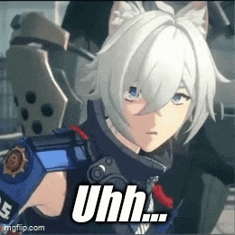 a video game character with white hair and a cat ear says uhh ..