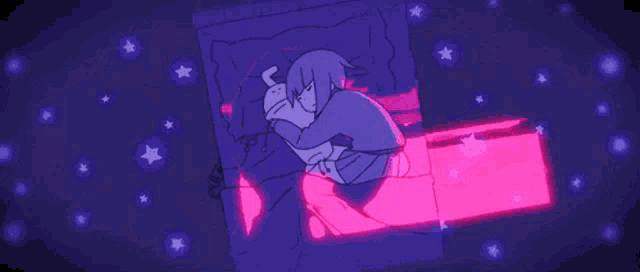 a girl is sleeping in a bed with a cat in her lap .