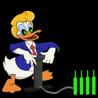 donald duck is standing next to a green bar graph and pumping it up .