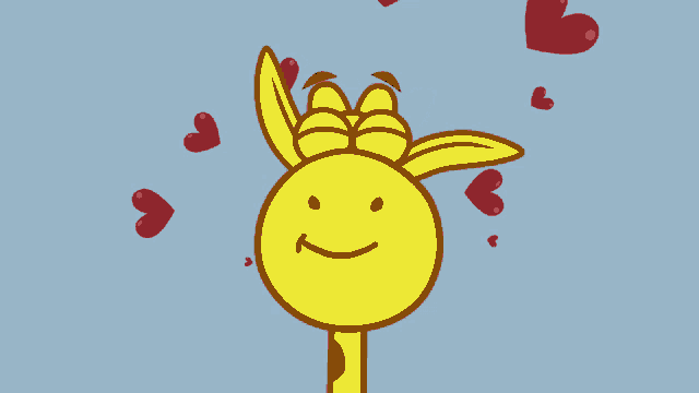 a cartoon giraffe with hearts around it 's neck