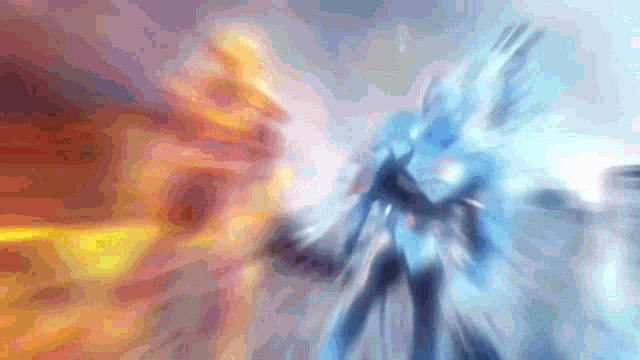 a blurry picture of a person in a blue and orange outfit
