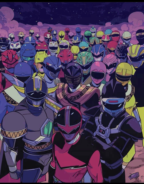 a group of power rangers are gathered together