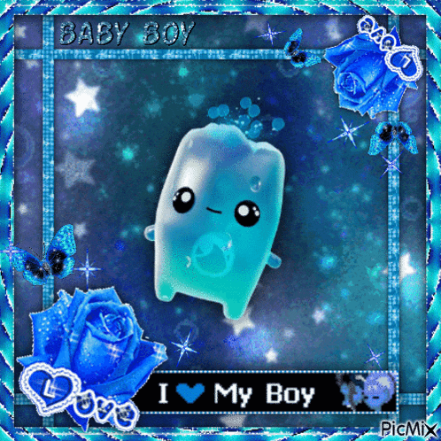 a picture of a baby boy with roses and butterflies