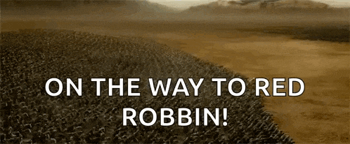 on the way to red robbin is written in white letters on a brown background
