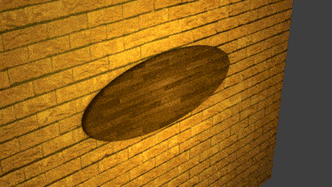 a brick wall with a wooden oval in the middle