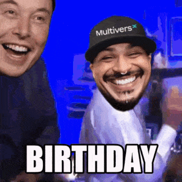 a man wearing a hat that says multiverse is smiling and says birthday