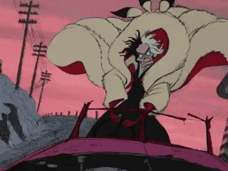 a cartoon drawing of cruella de vil riding in a car