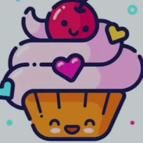 a cupcake with a cherry on top of it and hearts on it .
