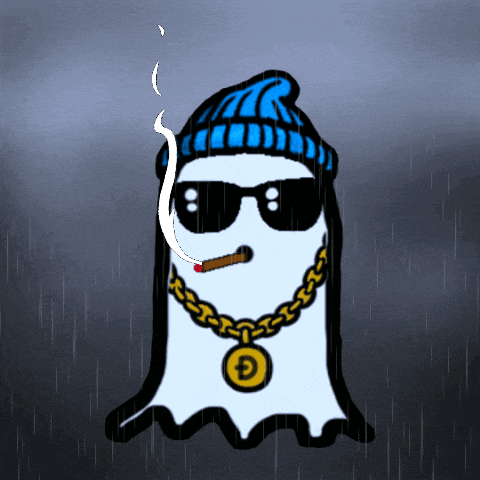 a cartoon ghost wearing sunglasses and a beanie is smoking a cigarette