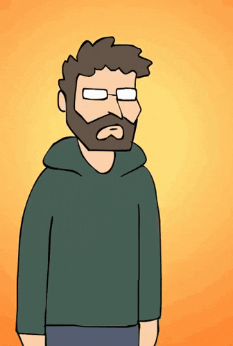 a cartoon of a man with a beard wearing glasses and a green hoodie