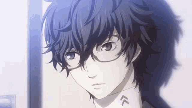 a close up of a person wearing glasses and a white shirt