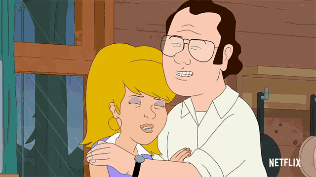 a cartoon of a man hugging a woman with netflix written in the corner