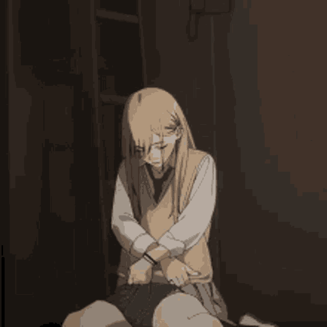 a girl with a bag over her head