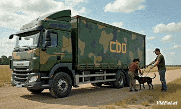 a camouflage truck with the word cbd on it