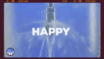the word happy that is on a blue screen