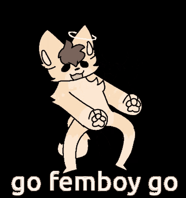 a cartoon of a cat with a halo on its head and the words go femboy go