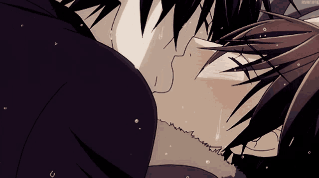 a close up of two anime characters kissing with the hashtag #anime on the bottom