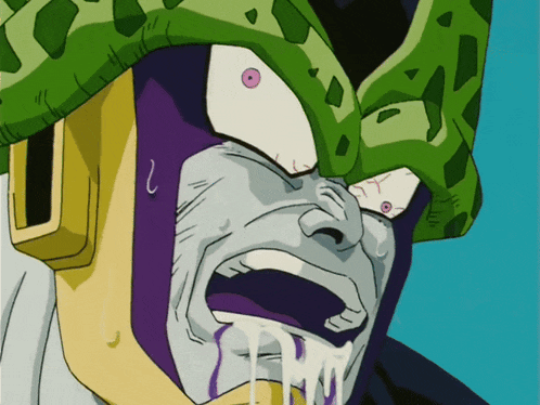 a close up of a cartoon character 's face with tears coming out of it