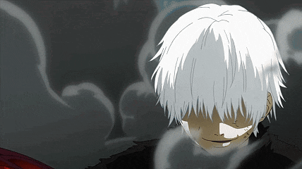 a cartoon character with white hair and smoke coming out of his face