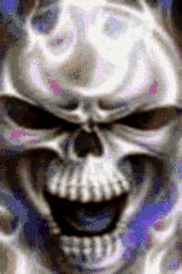 a close up of a skull with its mouth open and teeth showing