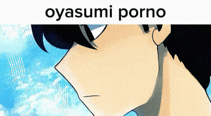 a close up of a person 's face with the words oyasumi porno written below it