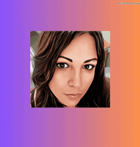 a woman 's face is displayed on a purple and orange background with the hashtag #dizannamarie
