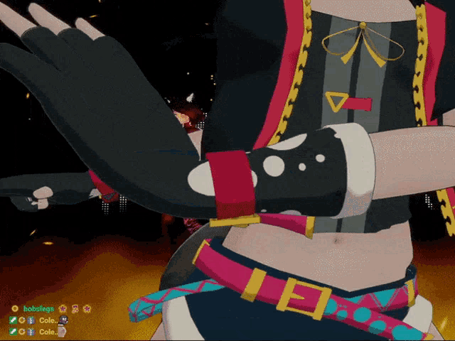 a screenshot of a video game shows a person 's waist with a belt that says cola