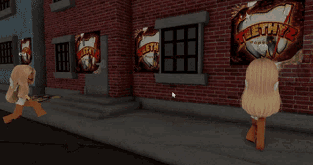 a girl in a video game is spraying graffiti on a building that says beth
