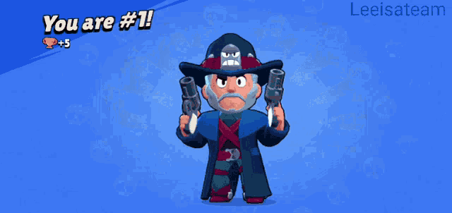 a cartoon character holding two guns with the words you are # 1 on the bottom