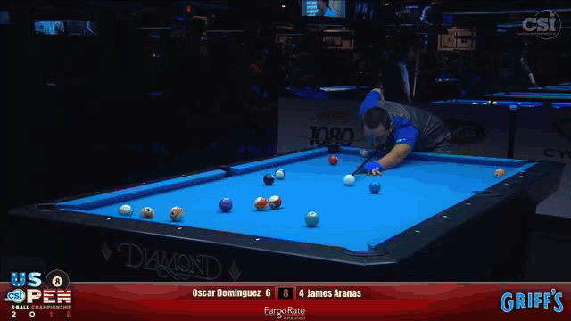 oscar dominguez is playing pool against james aranas at the us open