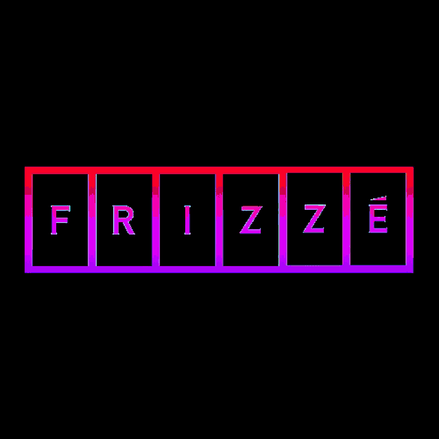 the word frizze is written in blue and green boxes on a black background