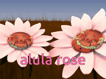 a cartoon drawing of two flowers with the words alula rose written in pink