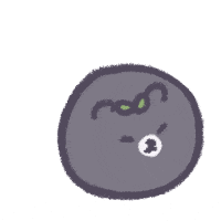 a cartoon drawing of a purple circle with a face on it .