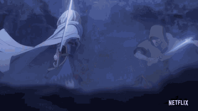 a netflix ad shows a man with a sword fighting another man