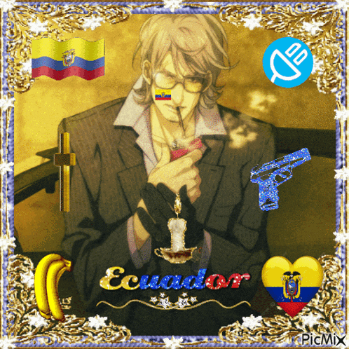 a picture of a man smoking a cigarette with the word ecuador written on it