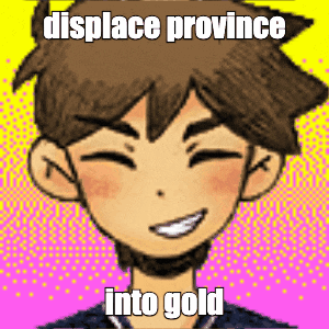 a cartoon of a boy with the words `` displace province into gold '' written on the bottom .