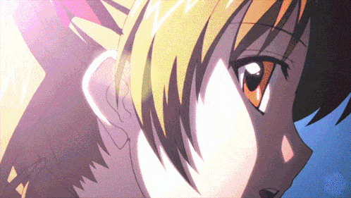 a close up of a anime character 's face with a blue background