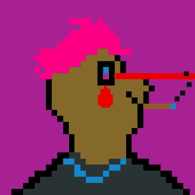 a pixel art of a person wearing sunglasses and a pink mohawk smoking a cigarette