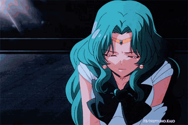 a drawing of a girl with blue hair and a facebook link