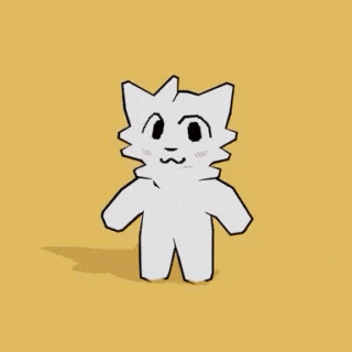 a cartoon of a white cat standing next to a red block .
